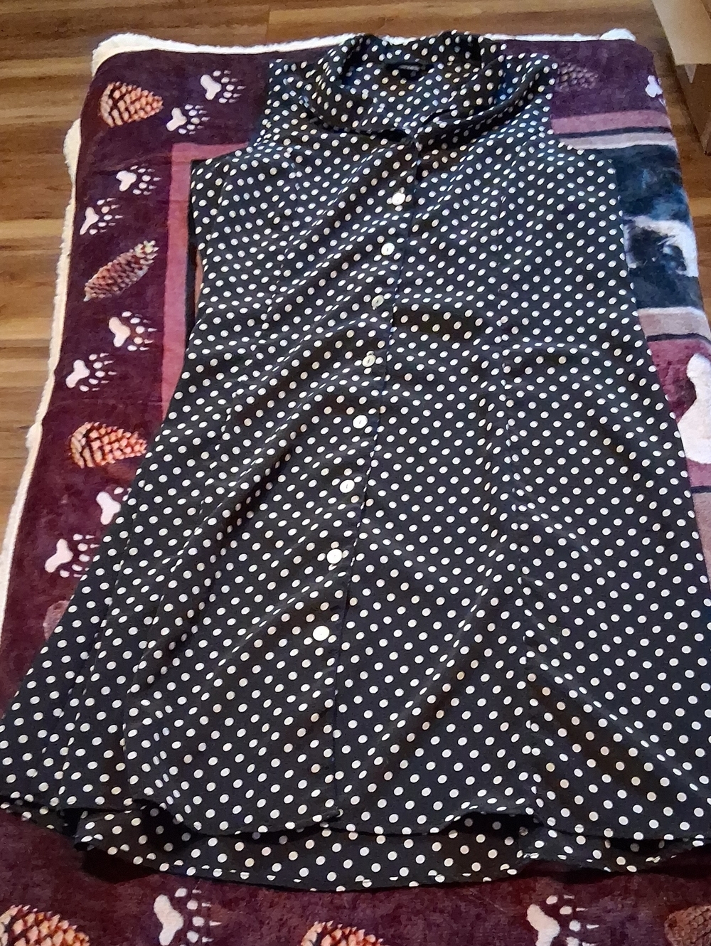 Impressions Black Dress with White Polka Dots A-Line Skirt
